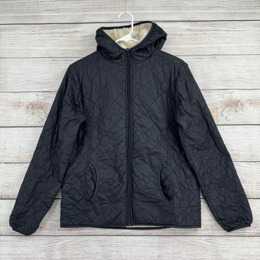Disney Parks Sherpa Lined Mickey Mouse Quilted Jacket Womens Small Black